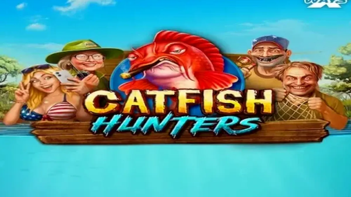 Tampilan visual slot Catfish Hunters dengan tema rawa dan peralatan memancing.